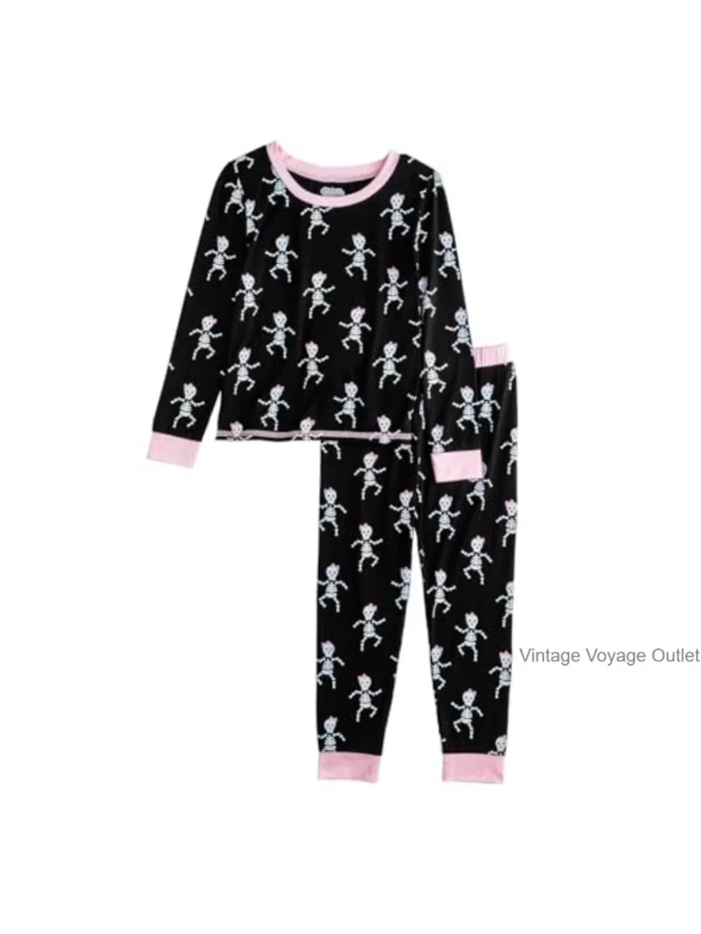 Girls Halloween Skeleton Glow Pajama Set 2-Piece Long Sleeve